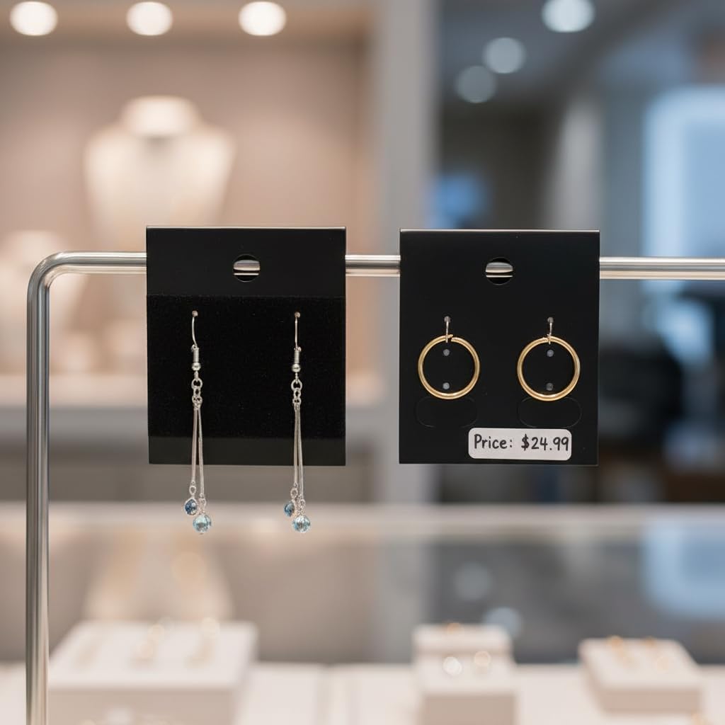 100Pcs Black Velvet Plastic Earring Cards Earring Display Hanging Jewelry Display Cards Earring Holder Cards Jewelry Organizer for Earrings Ear Studs