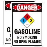 2 Pack 'Danger- Gasoline No Smoking No Open Flames' Signs, 14' x 10' Aluminum Sign, Fade Resistant, Rust Free Weather Resistant, Waterproof, Easy to Mount Indoor or Outdoor