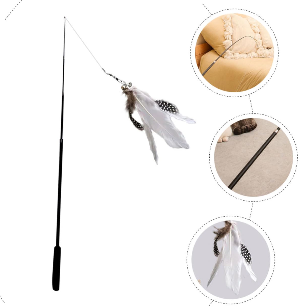 Happyyami 8pièces Canne à Télescopique pour Chats avec Plumes Jouet Interactif pour Chats Et Chatons pour Exercice Divertissement