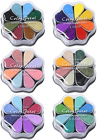 48 Colors Craft Ink Pads, 6 Packs Washable Finger Ink Pads for Paper Wood Fabric Pigment Stamping, Rainbow Flower Petal, Box Packed Gift for Kids Scrapbook, Card Making (25 to 30)