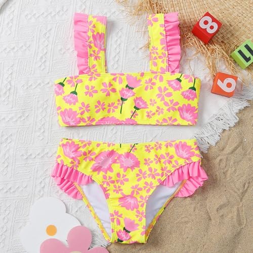Kid Girls 2 Piece Swimsuit Ruffle Bikini Set Bathing Suit Tropical Floral Print Beach Swimwear Summer Swimming Suit2