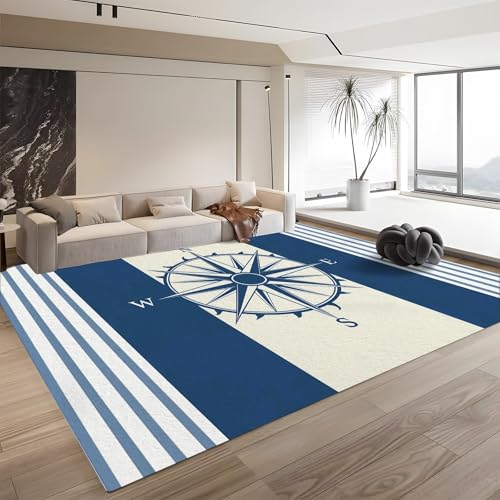 Tapis salon lavable 160x250cm résistant aux taches et de style marin
