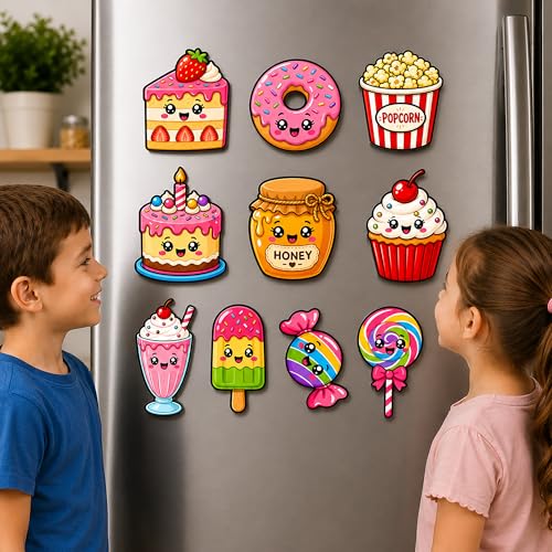 Image of Regalo Casila Cute Fridge Magnets Set of 10 Cartoon Dessert Magnets for Refrigerator Kitchen Decor Strong Magnetic PVC Fridge Stickers for Kids Home Office Gift Decorative Magnets