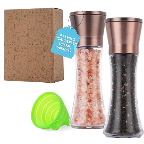 DAVIMADE 2Pack Copper Salt and Pepper Grinder Set, Manual Adjustable