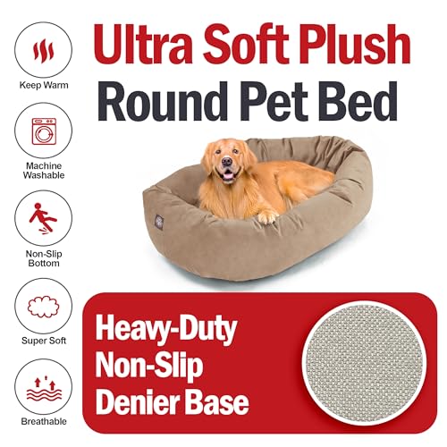 Image of Majestic Pet Suede Shredded Memory Foam Mix Calming Dog Bed Washable - Cozy Soft Round Dog Bed with Spine for Head Support - Fluffy Donut Dog Bed, 40 Inch, Stone