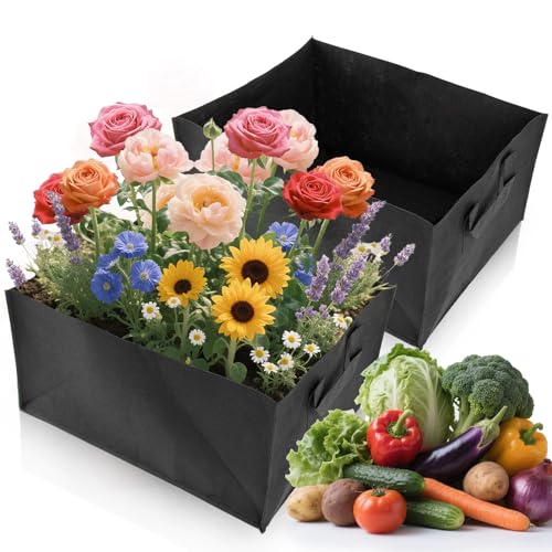 MAQIHAN Fabric Raised Garden Bag - 2 Pack Grow Bed Bags,Non-Woven Growing Container with Handles for Planting Vegetables Herbs Flowers Chilies,Outdoor Indoor,15.7X11.8X7.8In