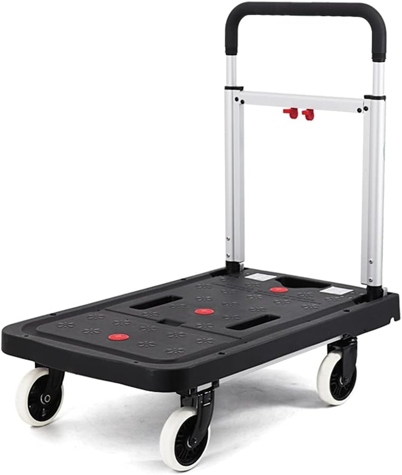 Folding Flatbed Cart, 4-Wheel Turtle Pull Cargo, 330 lb Weight Capacity Portable Trolley Truck (Red) (Black 68 * 41 * 72cm)
