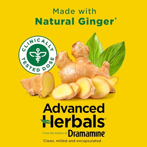 Image of From the Makers of Dramamine, Advanced Herbals with Natural Ginger, for Nausea Relief, Morning Sickness Relief & Motion Sickness Relief During Travel, 18 Capsules