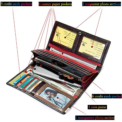 Segater® Women Multicolor Wallets Genuine Leather Card Holder Organizer Purses Model Stitching Bag Wallet with Flap Phone Clutch Large Long Purse2