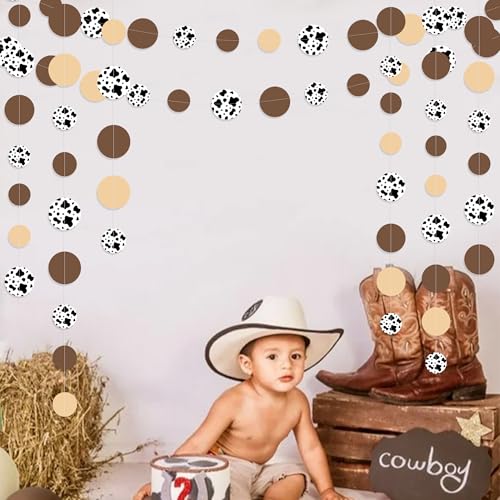 Image of Western Cowboy Party Decorations Brown Khaki Circle Dot with Cow Printed Polka Dots Garland Streamer for My First Rodeo Birthday Baby Shower Wedding Engagement Bachelorette Party Decorations Supplies