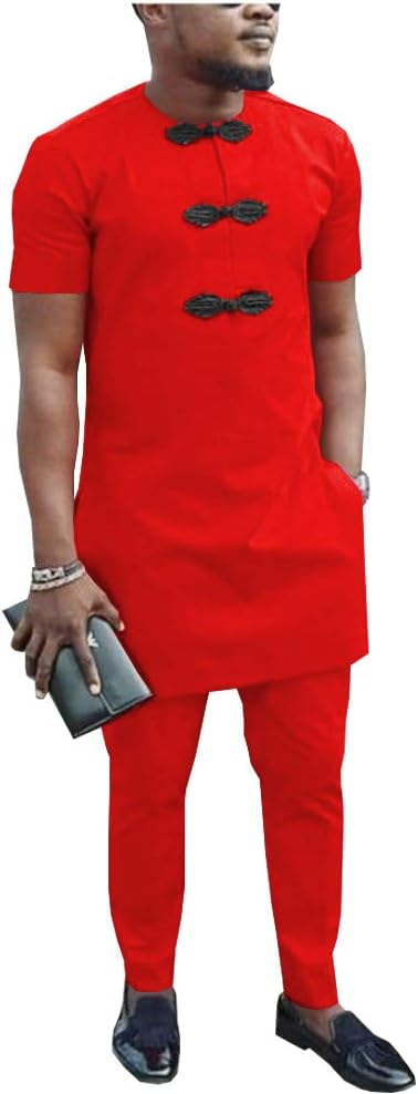 African Men Shirt Suit Dashiki Blouse Shirts+ Ankara Pants Set Tracksuit Pocket Outfit Slim Fit