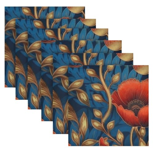 Servilletas de Tela Rojas con Flores Retro x6 20x20 in miniatura 2