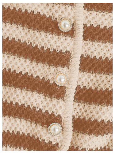 MakeMeChic Women's Striped Cardigan Sweaters Fall Trendy Long Sleeve Button Down Knit Lightweight Cropped Cardigan4