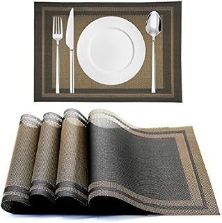 Cresitch Placemats, Washable Place Mat, Non Slip Table Mats Set of 6, Plastic Placemats for Kitchen Table Place Mats (Black,Set of 6)