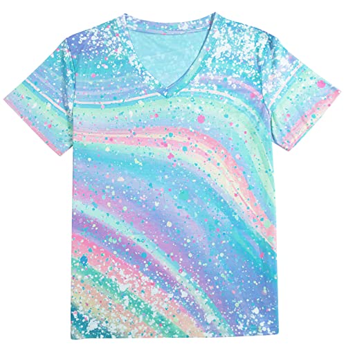 Women Tie Dye V-Neck Shirts Vintage Neon Shirt Casual Summer Tunic Tops by BANGELY - Used condition - Image 2