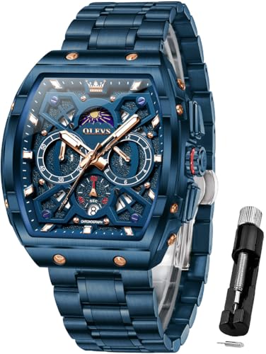 OLEVS Reloj de pulsera para hombre, cuadrado, de negocios, analógico, de cuarzo, fecha, de lujo, informal, de acero inoxidable, impermeable, luminoso, G2942-azul, G2942-blue, Reloj para hombre OLEVS Reloj de pulsera para hombre, cuadrado, de negocios, analógico, de cuarzo, fecha, de lujo, informal, de acero inoxidable, impermeable, luminoso, G2942-azul, G2942-blue, Reloj para hombre