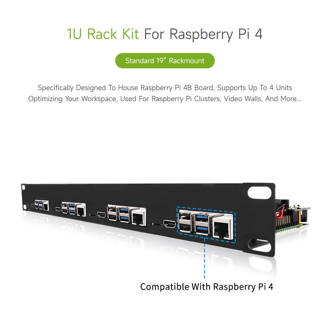 Waveshare 1U Rack Kit for Raspberry Pi 4B with 19″ Rackmount Supports up to 4 Units