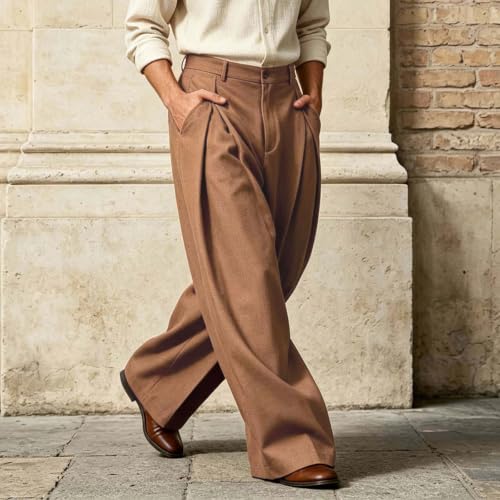 Men's Baggy Dress Pants Wide Leg Pleated Front Casual Old Money Trousers - image 4