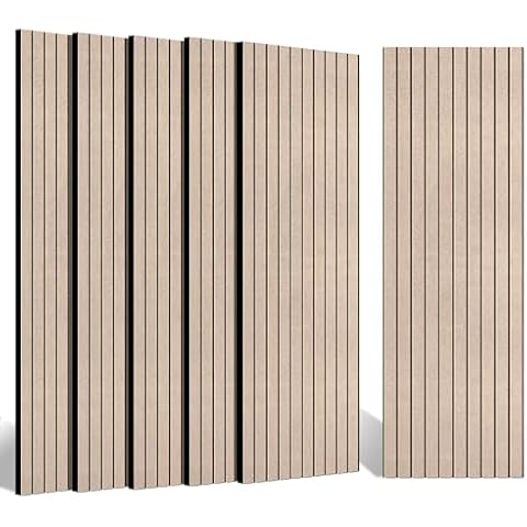 BUBOS 10 pack Large Acoustic Panels, 48"X 12"X 0.4" Sound Proof Panels for Walls,Decorative Sound Proof Panels,Self-Adhesive Acoustical Wall Panels,3D Slat Sound Panels for Home Office Studio Camel Cover
