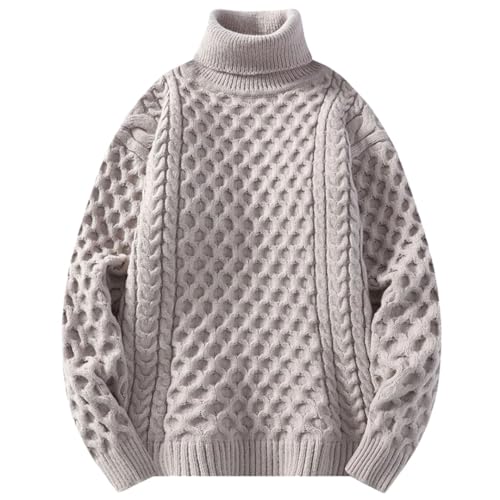 Men’S Turtleneck Long Sleeve Sweater Solid Color Thick Warm Loose Knitted Casual Streetwear Pullover Sweater