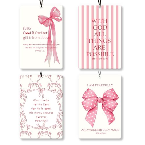 Image of Pink Christian Car Air Freshener 4Pcs, Girly Bow Air Freshener for Car Interior Closet Drawer Books, Cute Preppy Christian CarMirror Decor Hanging, Pink Girly Bow CarAccessories for Women
