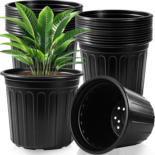 Guuozzli 20 Pack 3 Gallon Plant Nursery Pots Plastic Seedling Pot with Drainage Holes Large Flexible Garden Flower Plant Container for Indoor Outdoor Plants Potting Cuttings Transplanting Black