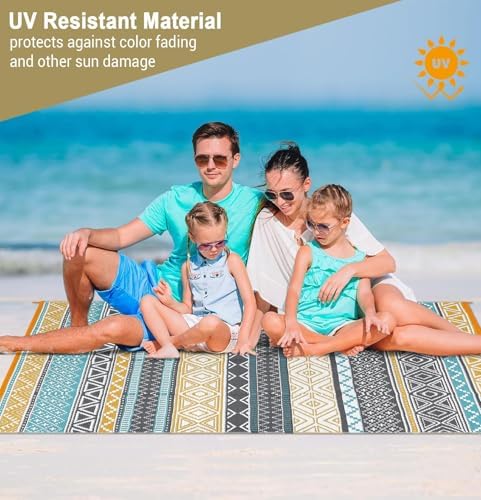 Garvee Boho Outdoor Rug 6x9 Waterproof, Washable Patio Rugs for Balcony, Lightweight Foldable Balcony Rug, Reversible Boho Camping Mat, Plastic Indoor Outdoor Carpet for Camping RV Picnic — view 3