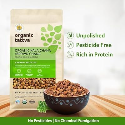 Organic Tattva Kala Chana Whole (4 lbs) - Organic Black Chickpeas - Unpolished Brown Chick Peas - Rich in Protein - Gluten Free - No Addtitives - USDA Certified