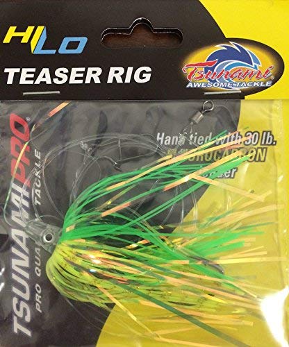Tsunami Hi-Lo Fluke Flounder Mylar Teaser Rig, Chartreuse Green