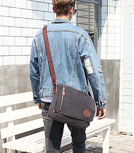 FANDARE Retro Umhängetasche Schultertasche Segeltuch Laptoprucksäcke für 14 Zoll Laptop Kuriertasche Herren Damen Crossbody Messenger Bag Reise Schule Hochschule Multifunktion Schulranzen Dark Grau B