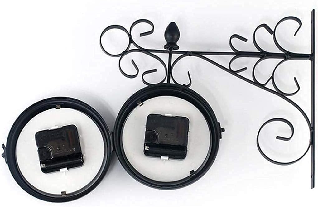 Wall Clock, Garden Clocks Outdoor Waterproof, Vintage Double-Sided Rotation Metal Rack Outdoor Clocks for The Garden Wall Mounted Battery Powered