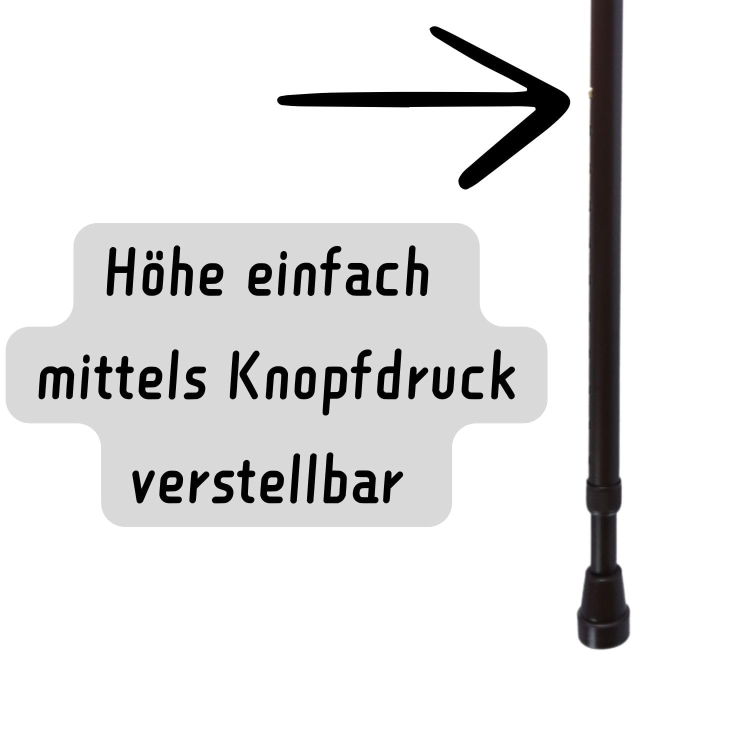 Gastrock - Bastón Plegable de Carbono de 4 Piezas, Altura Ajustable, Mango ergonómico en L Derby, Acabado Brillante, superligero, Solo 270 g, soporta hasta 110 kg + Pulsera Olanmarp con Rayas