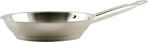 Winco - Sartén de acero inoxidable de grado comercial, acabado natural, 8 pulgadas