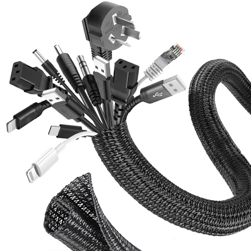 Romon 3m Guaina Cavi Intrecciata, 16-25 mm Flessibile Self-closing Raccogli Cavis, Tagliabile Nascondi Cable Management, Espandibile Copri Cables Elettrici per TV Computer Ufficio Casa Auto- Nero