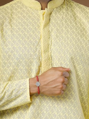 Image of Sukkhi Rakhi 925 Sterling Silver Designer Infinity Silver Rakhi Bracelet for Men with Roli Chawal & Free Greeting Card with Certificate of Authenticity | 925 Silver Rakhi for Brother