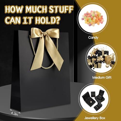Image of JMANNI Gift Bag, 1PCS Gift Bags with Ribbon and 1 Greeting Cards 2 Tissue Paper, Portable Paper Gift Bag with Handles, Birthday Gift Bags,Present Bags for Wedding Party Mothers Day(PureBlack)
