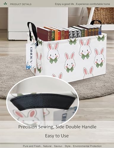 Image of Rectangular Folding Laundry Basket,Waterproof Canvas Basket,Gift Basket,Suitable for Children's Room,Office,Clothes,Toys Storage(Rabbit)