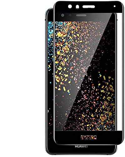 REY Protector de Pantalla Curvo para Huawei P10 Lite, Negro, Cristal Vidrio Templado Premium, 3D / 4D / 5D