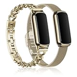 Farluya 2 Pack Compatible with Fitbit Luxe Bands,Slim Metal Band Stainless Steel Adjustable Straps Replacement Bands for Fitbit Luxe Smart Watch for Women Men,Champagne Gold