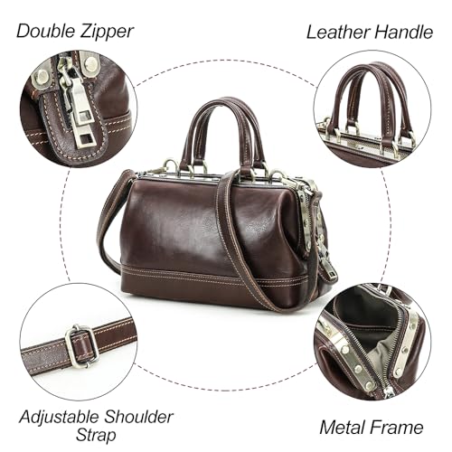 Image of CONTACTS Doctor Bag Purse for Women Luxury Leather Handbag with Lock Shoulder Bag Vintage Top Handle Bag