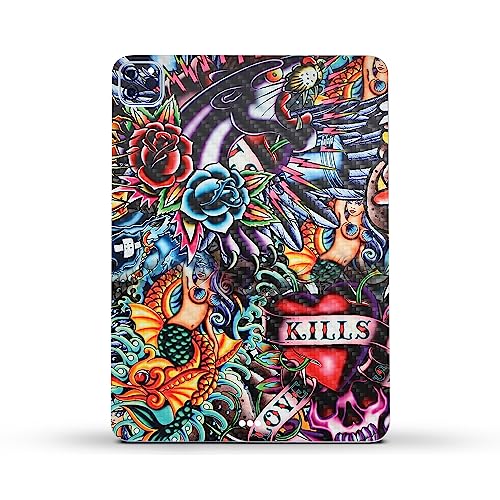 Image of MightySkins Carbon Fiber Skin Compatible with Apple iPad Pro 11 inch M2 4th Gen (2022) Full Wrap Kit - Old School Tattoo | Protective, Durable Textured Carbon Fiber Finish | Made in The USA
