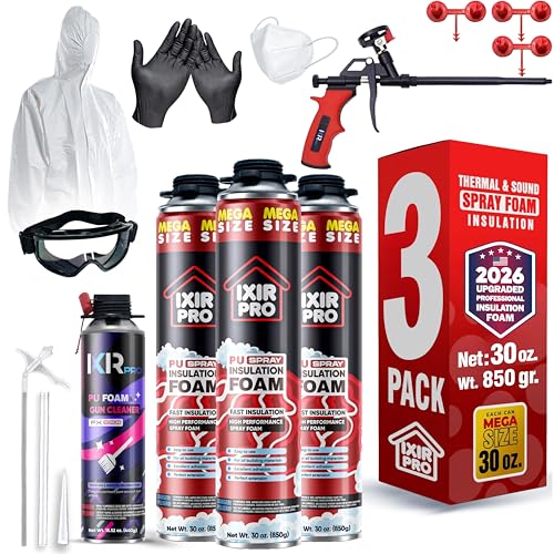 Spray Foam Insulation Can Expanding Sealant Mega Size Closed Cell Spray Foam Insulation High Density Walls Ceiling Windows Doors (3 Pack Insulation Foam Set)