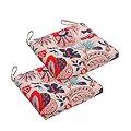 Makimoo 2-Pack Outdoor/Indoor Wicker Patio Seat Cushion Pad with Ties - Dining Chair Cushion, 17" x 17" (Blue and Red Leaves)