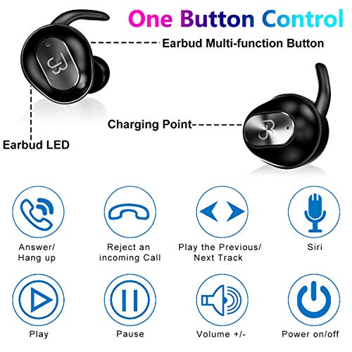 Wireless Earbuds,Bluetooth Headphones 5.0 Deep Bass HiFi Stereo Sound Earphones 16H Playtime with Charging Case and Built in Mic for Sports Running (Black) - Thumbnail 6