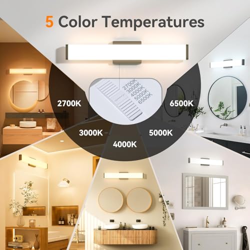 Amico Bathroom Light Fixtures, 16 inch Dimmable 5CCT Led Modern Vanity Lights for Bathroom, Black Wall Lamp for Mirror, Living Room, Kitchen, Hallway, Cabinet Porch-ETL Certificated - Image 3
