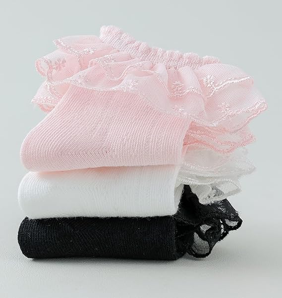 Image of CUTEABLY Newborn Baby Girls Lace Ruffle Frilly Ankle Dress Socks