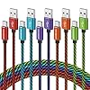 Teyssor Cable USB C de 10 pies, paquete de 5 unidades de nailon trenzado USB A a tipo C, cable de carga rápida compatible con Samsung Galaxy S24 S23 S22, Note 20 10 9 8, cable Moto G7 G8 tipo C
