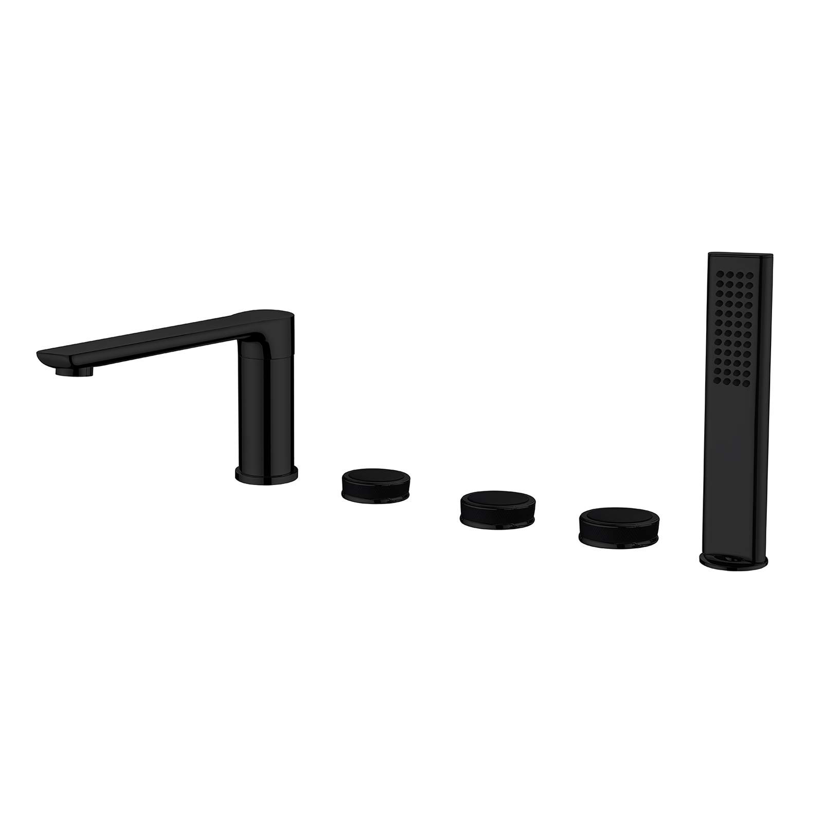 CWCQGH Bath Taps with 1.5m Handheld Shower, Widespread Bathtub Filler Mixer Tap 3 Handle 5 Hole Tub Filler Faucet Brass Bathtub Faucet Deck Mounted Shower System Set,Black,Black