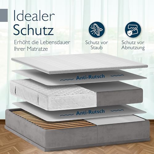 Beautissu Matratzenunterlage mit Noppen 140x200 cm BEAUTECT - Matratzenschoner Boxspringbett rutschfest Lattenrostauflage, Antirutschmatte Matratzen Unterlage - Lattenrostschoner mit Oeko-Tex Siegel