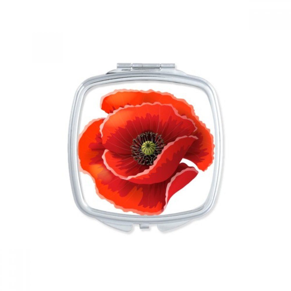 Miroir compact carré avec grand coquelicot rouge idéal pour sac à main